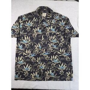 Solitude Washable Silk Hawaiian Shirt XL Tropical Aloha Button Up Black Blue